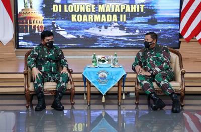 Panglima TNI Marsekal TNI Hadi Tjahjanto melaksanakan tatap muka dengan para Prajurit TNI AL diatas KRI Makassar-590.