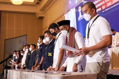 Pengambilan no urut oleh 18 bakal calon ketua umum Badan Pengurus Cabang (BPC) HIPMI se DKI Jakarta Raya 2021-2024 di Jakarta, Selasa (16/11/2021).
