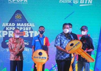 Akad Kredit Massal KPR BP2BT di Perumahan Dream Land II, Kabupaten Banyuasin, Palembang, Sumatera Selatan, Sabtu (20/11/2021).