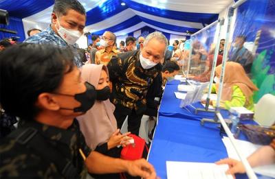 Akad Kredit Massal KPR BP2BT di Perumahan Dream Land II, Kabupaten Banyuasin, Palembang, Sumatera Selatan, Sabtu (20/11/2021).