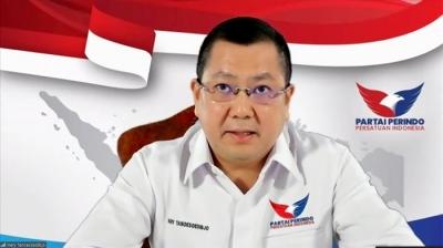 Ketua Umum Partai Perindo Hary Tanoesoedibjo memberikan sambutan pada acara Muskerwil III Provinsi Papua Barat, Senin (22/11/2021).