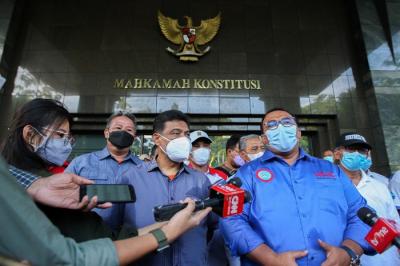Perwakilan massa buruh diterima untuk Audiensi dengan Mahkamah Konstitusi (MK) di Jakarta Pusat, Rabu (8/12/2021).