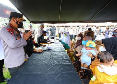 Kapolri Jenderal Listyo Sigit Prabowo meninjau kegiatan vaksinasi massal yang digelar di seluruh Indonesia atau 34 Polda jajaran.