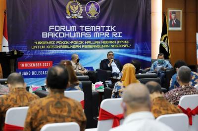 Forum Tematik Badan Koordinasi Kehumasan (BAKOHUMAS) di ruang Delegasi, Nusantara IV, Kompleks Parlemen MPR/DPR-DPD, Senayan, Jakarta, Kamis (16/12/2021).
