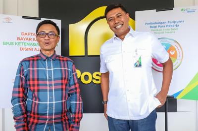 Peluncuran kanal daftar dan Bayar Iuran Jaminan Sosial Ketenagakerjaan di Pos Bloc Jakarta, Senin (20/12/2021).