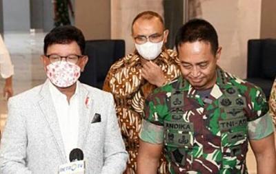 Menteri Komunikasi dan Informatika Johnny G. Plate menerima kunjungan Panglima TNI Jenderal Andika Perkasa.