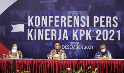 Jumpa pers Kinerja Tahun 2021, di Gedung Penunjang KPK Merah Putih, Jakarta, Rabu (29/12/2021).