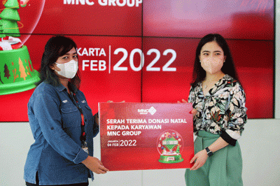 Donasi natal di Lobby MNC Financial Center, Kebon Sirih, Jakarta Pusat, Jumat (4/2/2022).