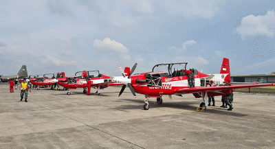 Tim aerobatik TNI AU Jupiter Aerobaric Team (JAT), memulai perjalanan ke ajang internasional Singapore Air Show (SAS) 2022.