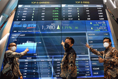 Prosesi pembukaan pasar saham sebagai bagian dari acara perayaan Hari Ulang Tahun BTN ke 72 di Jakarta, Rabu (9/2/2022).