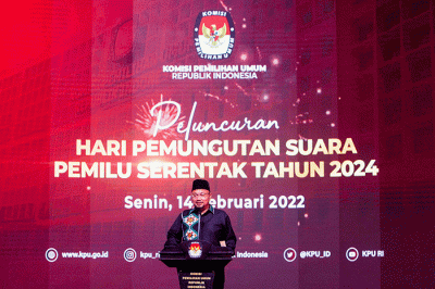 Peluncuran Hari Pemungutan Suara Pemilu Serentak Tahun 2024 di Jakarta, Senin (14/2/2022).