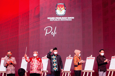 Peluncuran Hari Pemungutan Suara Pemilu Serentak Tahun 2024 di Jakarta, Senin (14/2/2022).