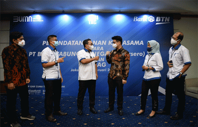 Perjanjian Kerja sama tentang Integrasi Layanan Sistem Informasi dengan Platform Arsitag pada Ekosistem Digital Bank BTN di Jakarta, Rabu (16/2/2022).