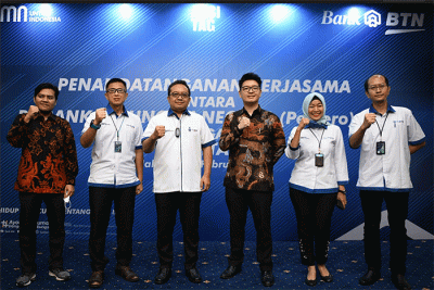 Perjanjian Kerja sama tentang Integrasi Layanan Sistem Informasi dengan Platform Arsitag pada Ekosistem Digital Bank BTN di Jakarta, Rabu (16/2/2022).