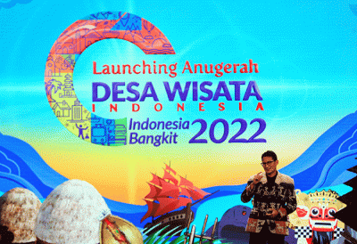 Menparekraf Sandiaga Salahuddin Uno menyampaikan sambutan sekaligus melaunching Anugerah Desa Wisata Indonesia (ADWI) 2022.