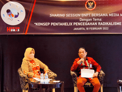 Sharing Session BNPT Bersama Media Massa Dengan Tema Konsep Pentahelix Pencegahan Radikalisme & Teroriame di Jakarta, Jumat, (18/2/2022).