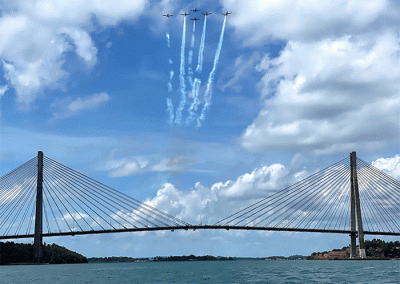 Usai mengikuti perhelatan Singapore Air Show 2022 (SAS 2022), Jupiter Aerobatic Team (JAT) kembali ke homebase di Lanud Adisutjipto, Yogyakarta.