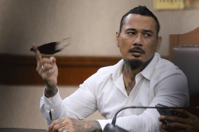 Terdakwa Musisi I Gede Aryatisna alias Jerinx SID menjalani sidang di Pengadilan Negeri Jakarta Pusat, Kamis (24/2/2022).