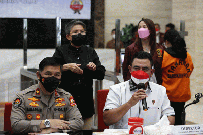 Pengungkapan penipuan dan penggelapan dana Koperasi Simpan Pinjam (KSP) Indosurya Cipta di Bareskrim Mabes Polri, Jakarta, Selasa (1/3/2022).