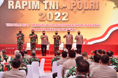 Kasau Marsekal TNI Fadjar Prasetyo, mengikuti Rapat Pimpinan (Rapim) TNI-Polri 2022 yang dilaksanakan di Mabes TNI, Cilangkap, Jakarta, Selasa (1/3/2022).