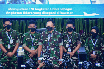 Kasau Marsekal TNI Fadjar Prasetyo, membuka Rapat Pimpinan TNI AU Tahun 2022 di Gedung Suharnoko Harbani Mabesau, Cilangkap, Jakarta, Jumat (4/3/2022).