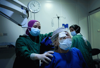 Sejumlah warga tengah menjalani operasi mata katarak di JEC Orbita (Celebes Eye Center), Jalan AP Pettarani, Makassar, Minggu (6/3/2022).