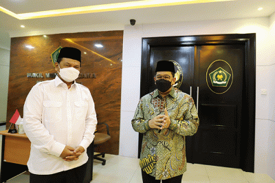 Ketua DPP Partai Perindo Bidang Keagamaan, Abdul Khaliq Ahmad saat bertemu Wamenag Zainut Tauhid Sa’adi, di Kantor Kemenag, Jakarta, Kamis (10/3/2022).