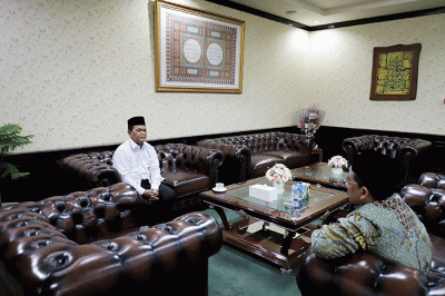 Ketua DPP Partai Perindo Bidang Keagamaan, Abdul Khaliq Ahmad saat bertemu Wamenag Zainut Tauhid Sa’adi, di Kantor Kemenag, Jakarta, Kamis (10/3/2022).