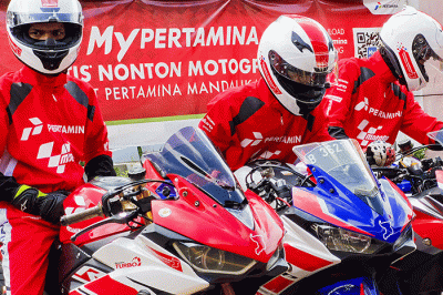 Talkshow ‘Kejar Selfie MotoGP' di SPBU Pertamina 31.128.02 MT Haryono, Jakarta Selatan, Minggu (13/3/2022).