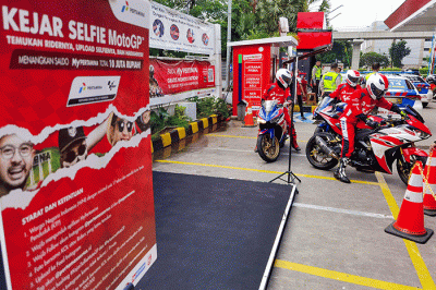 Talkshow ‘Kejar Selfie MotoGP' di SPBU Pertamina 31.128.02 MT Haryono, Jakarta Selatan, Minggu (13/3/2022).