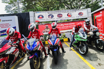 Talkshow ‘Kejar Selfie MotoGP' di SPBU Pertamina 31.128.02 MT Haryono, Jakarta Selatan, Minggu (13/3/2022).