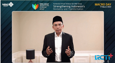 Executive Chairman MNC Group Hary Tanoesoedibjo memberikan sambutan dalam acara MNC Group Investor Forum 2022.