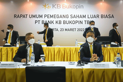 Rapat Umum Pemegang Saham Luar Biasa (RUPSLB) PT Bank KB Bukopin Tbk. (BBKP) di Jakarta, Rabu (23/3/2022).