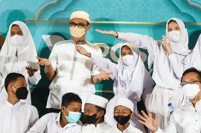 Launching konten Pospay Syariah di Masjid Sunda Kelapa, Jakarta Pusat, Kamis (24/3/2022).