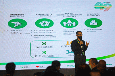 Komisaris Utama Bundamedik, dr. Ivan Rizal Sini memberikan sambutan saat perayaan hari jadi Bundamedik Healthcare System (BHMS) ke-49.