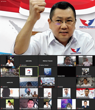 Ketua Umum DPP Partai Perindo Hary Tanoesoedibjo memberikan arahan di depan kader Pemuda Perindo diseluruh Indonesia dalam rangka HUT Pemuda Perindo ke-6.