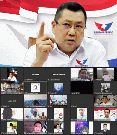 Ketua Umum DPP Partai Perindo Hary Tanoesoedibjo memberikan arahan di depan kader Pemuda Perindo diseluruh Indonesia dalam rangka HUT Pemuda Perindo ke-6.