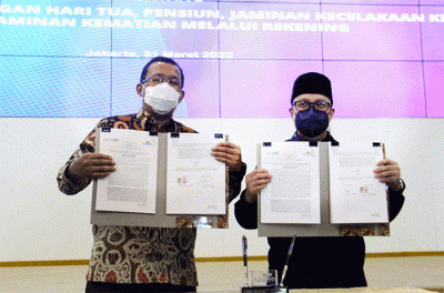 Perjanjian Kerjasama (PKS) perihal Pembayaran Tabungan Hari Tua, Pensiun, Jaminan Kecelakaan Kerja, dan Jaminan Kematian Melalui Rekening di Jakarta.