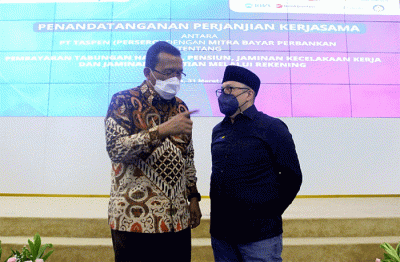 Perjanjian Kerjasama (PKS) perihal Pembayaran Tabungan Hari Tua, Pensiun, Jaminan Kecelakaan Kerja, dan Jaminan Kematian Melalui Rekening di Jakarta.