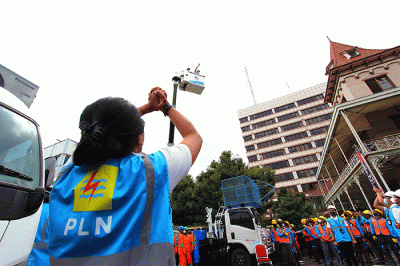 Apel siaga Kelistrikan Ramadhan dan Idul Fitri 1443 H di PLN Unit Induk Distribusi (UID) Jakarta Raya, Gambir, Jakarta, Jumat (1/4/2022).