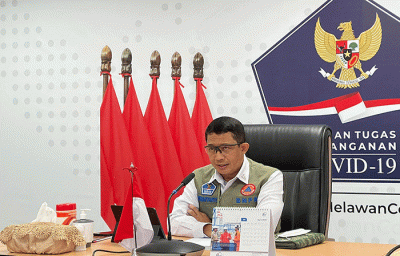Kepala Badan Nasional Penanggulangan Bencana (BNPB) Letnan Jenderal Suharyanto memberikan paparannya saat pada media briefing GPDRR 2022, Kamis (14/4/2022).