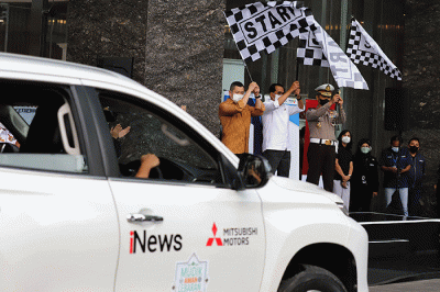 Pelepasan tim liputan MNC Media arus mudik dan arus balik Lebaran 2022 di iNews Tower, Jakarta, Kamis (21/4/2022).