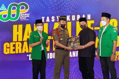 Tasyakuran Hari Lahir (Harlah) ke-88 GP Ansor yang berlangsung di Kantor Pimpinan Pusat GP Ansor, Jakarta Pusat, Minggu (24/4/2022).