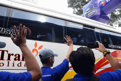 Pelepasan armada Mudik Bareng XL Axiata di Jakarta, Rabu (27/4/2022).