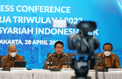 Paparan kinerja triwulan I/2022 BSI di Jakarta, Kamis (28/4/2022).