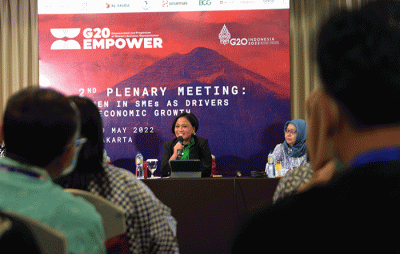 Konferensi Pers G20 Empower dalam rangkaian Plenary Meeting ke-2 di Yogyakarta, Selasa (17/5/2022).
