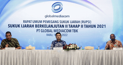 Rapat Umum Pemegang Sukuk Ijarah (RUPSI) Sukuk Ijarah Berkelanjutan II tahap II Tahun 2021 PT Global Mediacom Tbk di Jakarta, Rabu (18/5/2022).