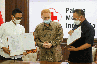 Penandatanganan kerja sama di Gedung Markas PMI Pusat, Jakarta, Kamis (19/5/2022).
