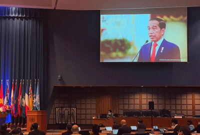 Presiden Joko Widodo menyampaikan sejumlah pandangannya dalam sesi pembukaan Sidang Komisi Ke-78 UNESCAP secara virtual dari Istana Merdeka Jakarta.