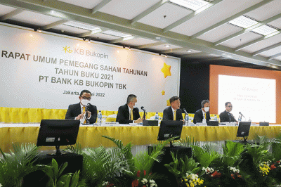 Rapat Umum Pemegang Saham Tahunan (RUPST) PT Bank KB Bukopin Tbk (BBKP) di Jakarta, Rabu (25/5/2022).